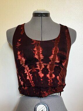Hippie Dark Red & Brown Tie-Dye Cropped Lace-Up Tank